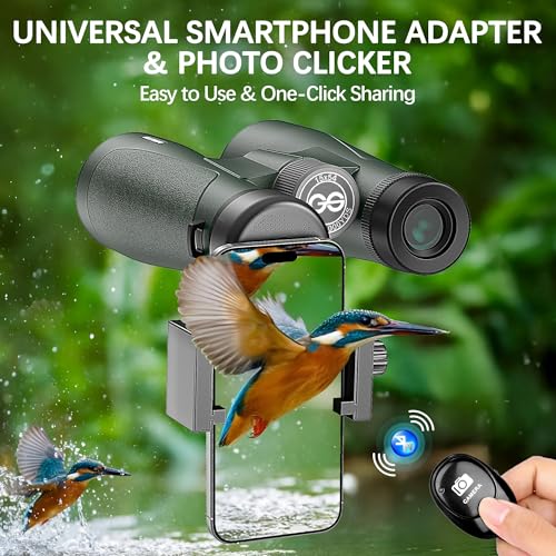 GLLYSION 15x54 Binoculars for Adults High Powered with Harness, Phone Adapter and Bluetooth Camera Remote - Super Bright Waterproof Binoculars for Bird Watching Hiking Cruise Travel Stargazing - Image 5