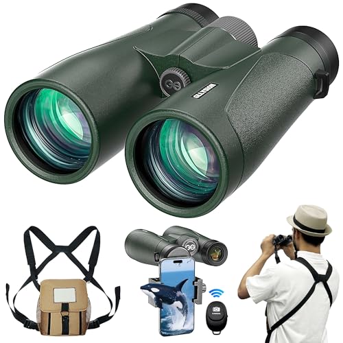 GLLYSION 15x54 Binoculars for Adults High Powered with Harness, Phone Adapter and Bluetooth Camera Remote - Super Bright Waterproof Binoculars for Bird Watching Hiking Cruise Travel Stargazing - Image 1