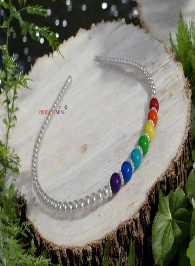 PRODUCTMINE طوق شعر مزين بخرز بألوان قوس قزح من PRODUCTMINE®، طوق رأس مزين بالخرز، إكسسوارات شعر للنساء والفتيات، تاج، طوق شعر مصنوع يدويًا من الخرز، طوق شعر فاخر للحفلات والزفاف: قطعة واحدة - Image 2