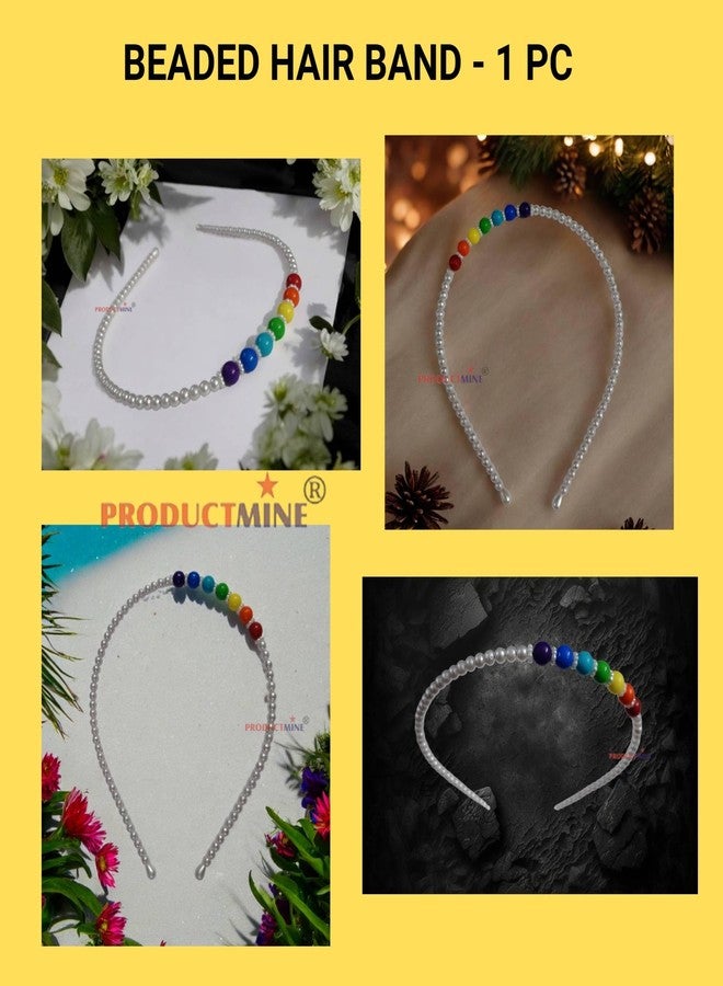 PRODUCTMINE طوق شعر مزين بخرز بألوان قوس قزح من PRODUCTMINE®، طوق رأس مزين بالخرز، إكسسوارات شعر للنساء والفتيات، تاج، طوق شعر مصنوع يدويًا من الخرز، طوق شعر فاخر للحفلات والزفاف: قطعة واحدة - Image 4