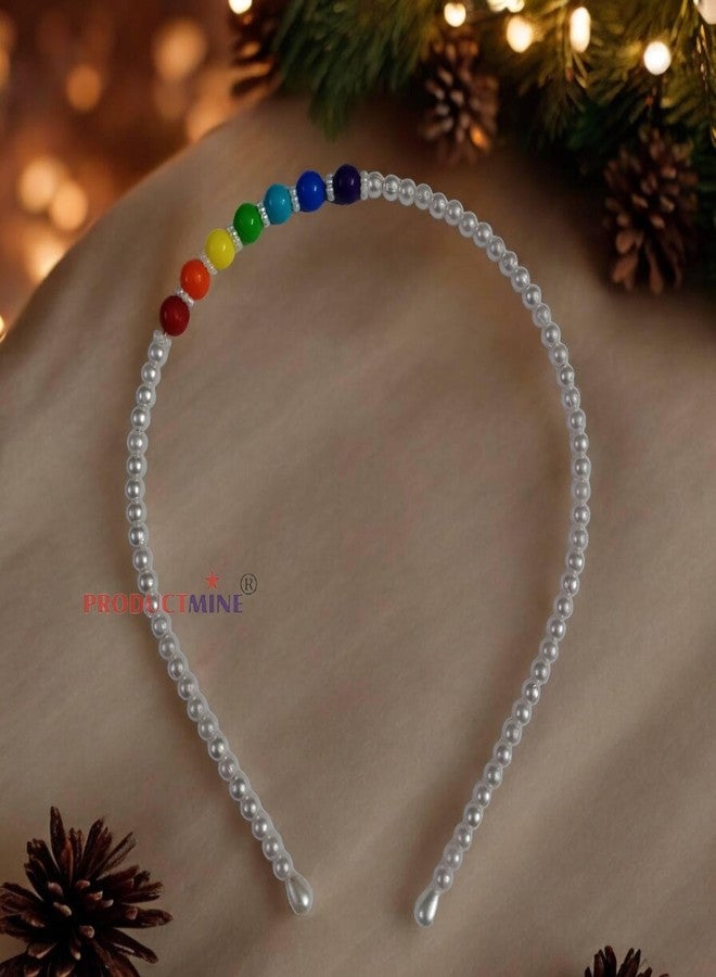 PRODUCTMINE طوق شعر مزين بخرز بألوان قوس قزح من PRODUCTMINE®، طوق رأس مزين بالخرز، إكسسوارات شعر للنساء والفتيات، تاج، طوق شعر مصنوع يدويًا من الخرز، طوق شعر فاخر للحفلات والزفاف: قطعة واحدة - Image 3