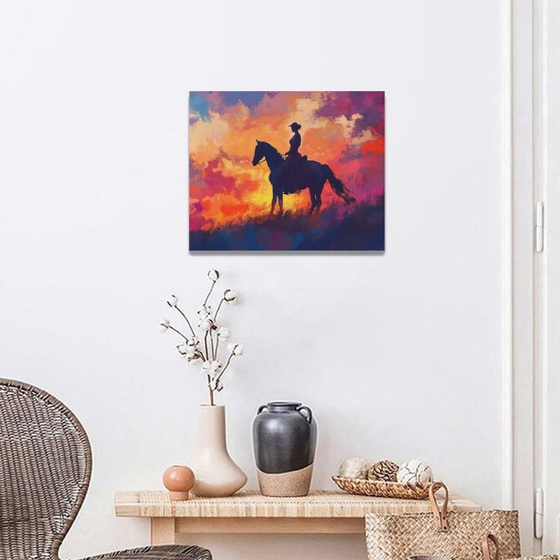 Fuzawet Horse Canvas Wall Art - Western Cowgirl Sunset - Image 2