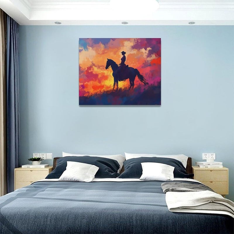 Fuzawet Horse Canvas Wall Art - Western Cowgirl Sunset - Image 4