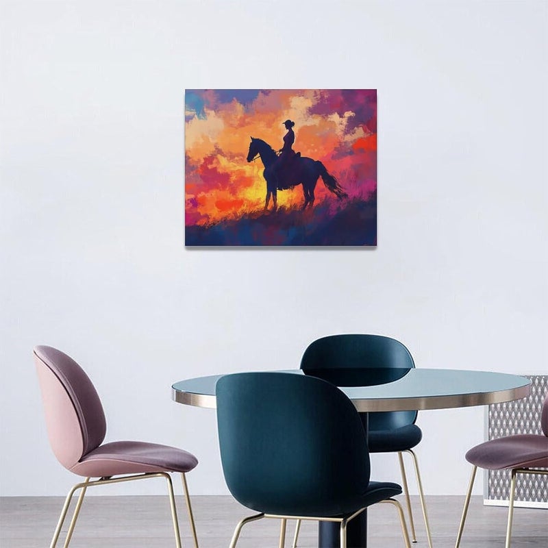 Fuzawet Horse Canvas Wall Art - Western Cowgirl Sunset - Image 3