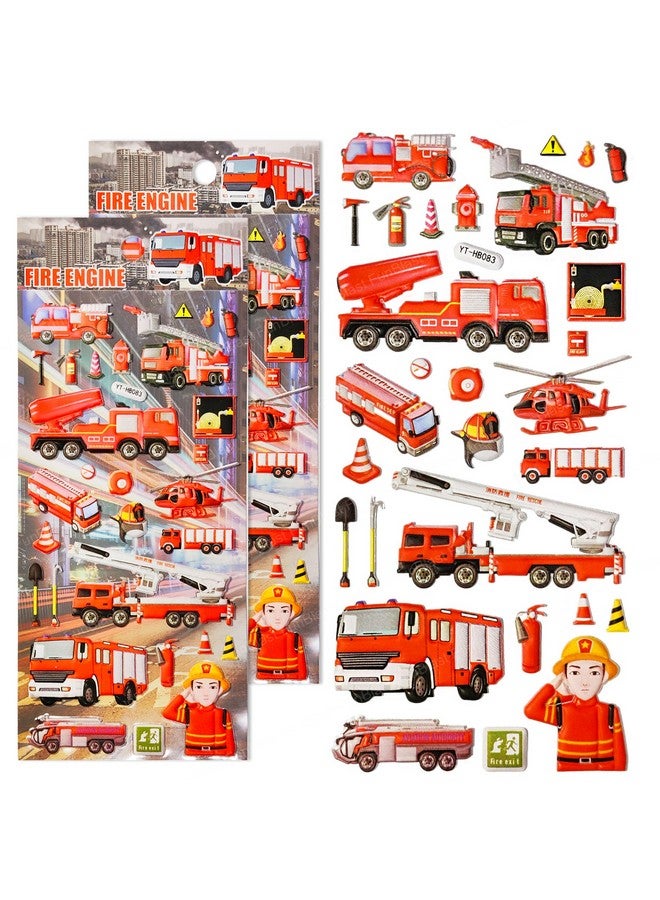 FunBlast Fire Engine Theme Stickers Set - 2 Sheet, 50+ Kawaii Puffy Stickers for Kids, 3D Stickers for Girls, Aesthetic Sticker, Foam Stickers for Kids, Self Adhesive Stickers (Multicolor) - Image 1