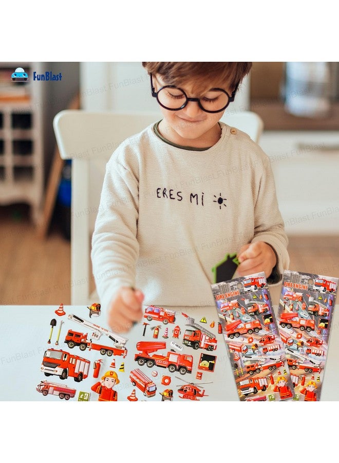 FunBlast Fire Engine Theme Stickers Set - 2 Sheet, 50+ Kawaii Puffy Stickers for Kids, 3D Stickers for Girls, Aesthetic Sticker, Foam Stickers for Kids, Self Adhesive Stickers (Multicolor) - Image 3