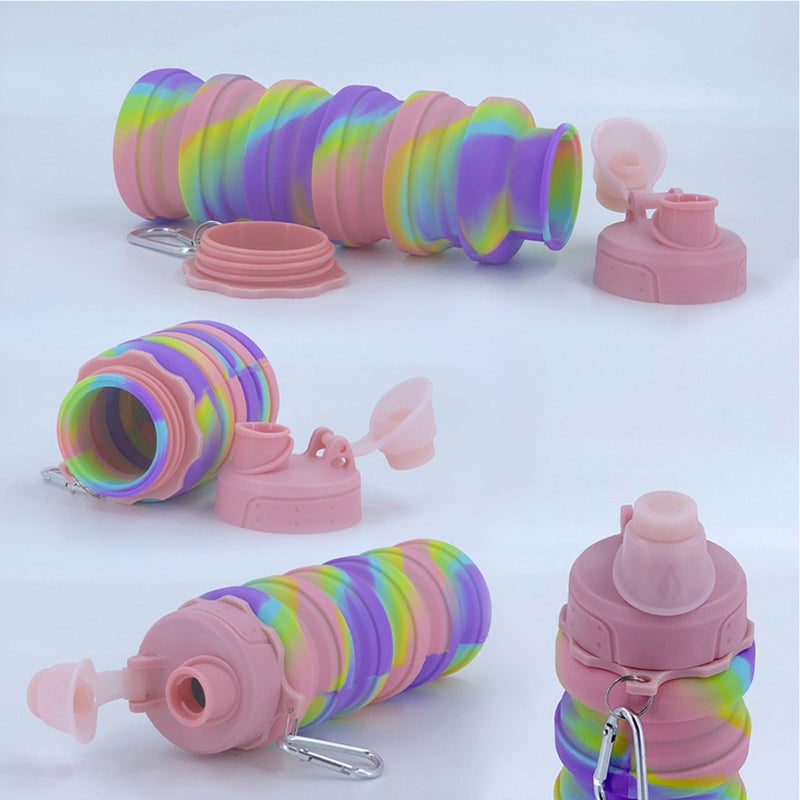 YCTMALL Collapsible Water Bottles Two Pack Travel Sports Portable Sport Water Bottle comes with mountaineering Buckle 506ml silicone Water-proof camping water bottle (Green and Purple Color) - Image 5