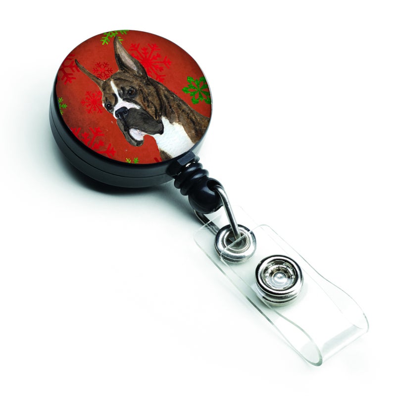 ""Caroline's Treasures Boxer Red & Green Snowflakes Christmas Retractable Badge Reel  Multicolor (SS4715BR)""
