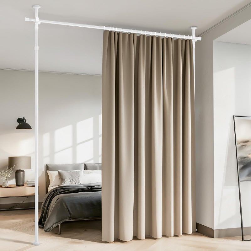Gonnrly No Drill Curtain Rods for Room Divider, Adjustable Tension Rod 35-100" W x 43-120" H, for Partition Room Dividers,White - Image 1