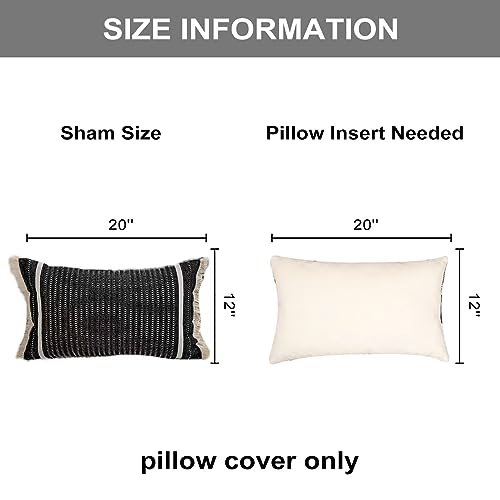 OJIA Modern Throw Pillow Cover with Tassels, Decorative Liana Fringe Accent Cushion Case, Farmhouse Woven Pillowcase for Sofa Chair Couch Bed Decor (Lumbar 12 x 20 Inches, Black) - Image 4