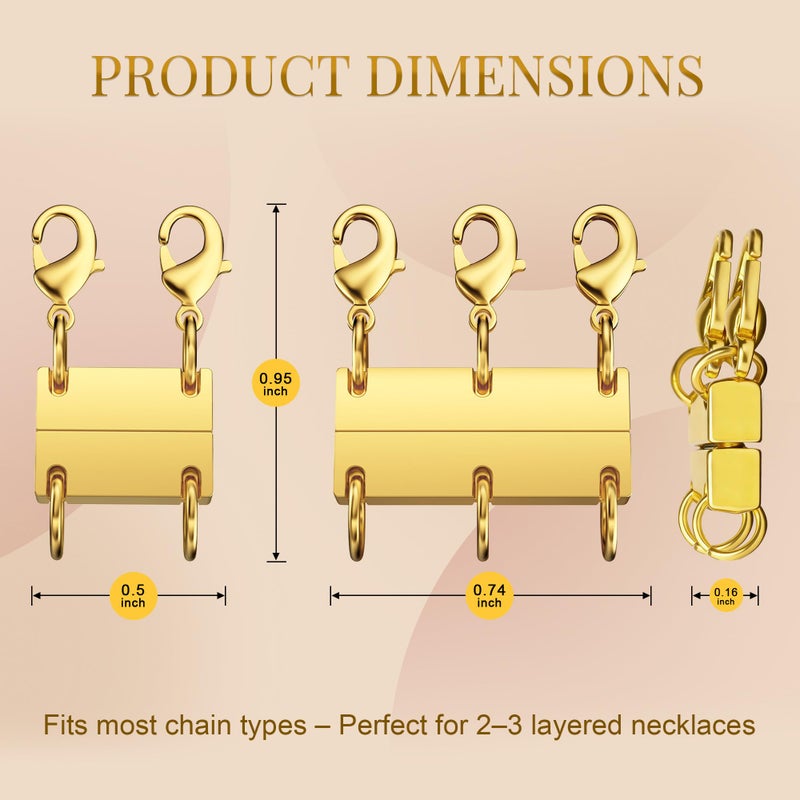 Bonison Necklace Layering Clasp, 18K Gold Plated Magnetic Necklace Separator & Extender for Women, Double & Triple Chain Connector for Layered Necklaces, 2-Pack (Gold) - Image 2