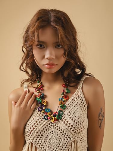 MINACHI Statement Rainbow Ring Necklace Multicolor Layered Boho Festival Jewelry for Women - Image 3
