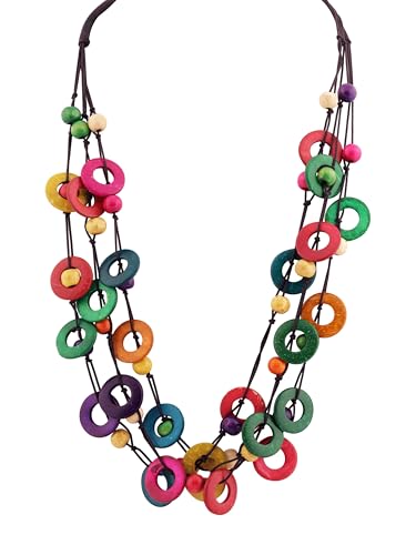 MINACHI Statement Rainbow Ring Necklace Multicolor Layered Boho Festival Jewelry for Women - Image 1