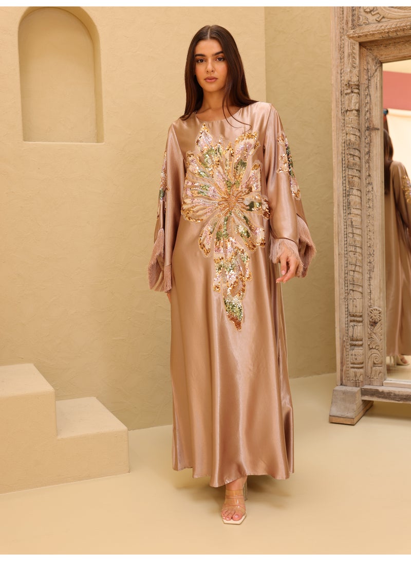 اكسا أكمام عصرية أنيقة من القماش اللامع بتصميم زهور كبيرة ملونة - Image 1