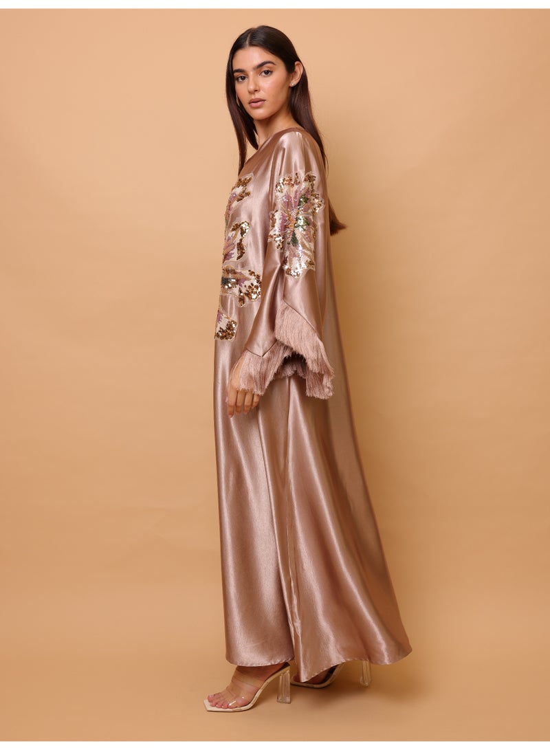 اكسا أكمام عصرية أنيقة من القماش اللامع بتصميم زهور كبيرة ملونة - Image 3