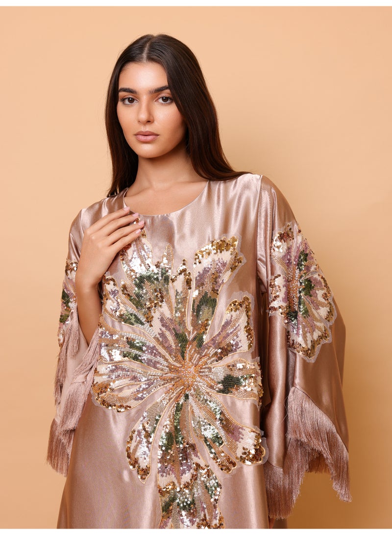 اكسا أكمام عصرية أنيقة من القماش اللامع بتصميم زهور كبيرة ملونة - Image 2