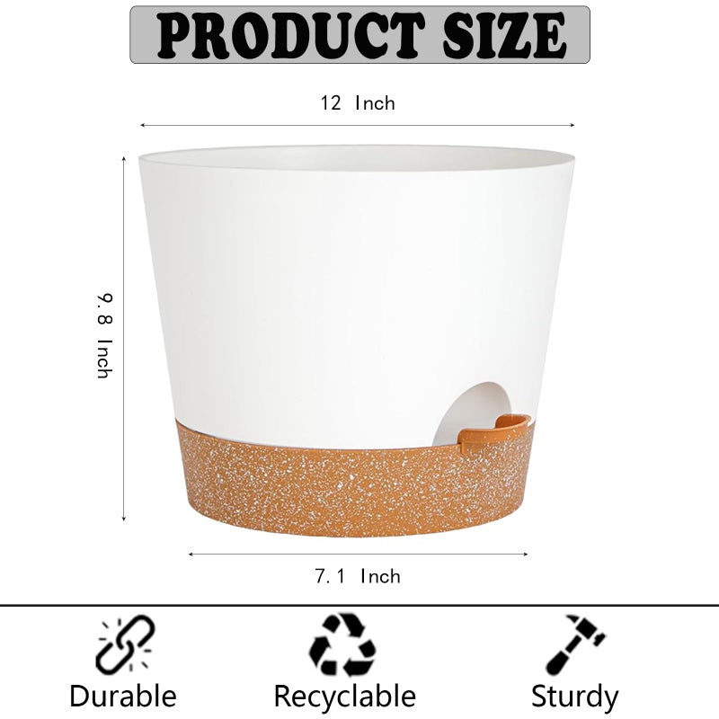 SE SUN-E 12+12Inch 2Pack Large Flower Pots for Indoor/Outdoor Plants,Self Watering Planters with Reservoir and Drainage Hole White Plastic Planting Pots Modern Home Decor Gift Idea - Image 3