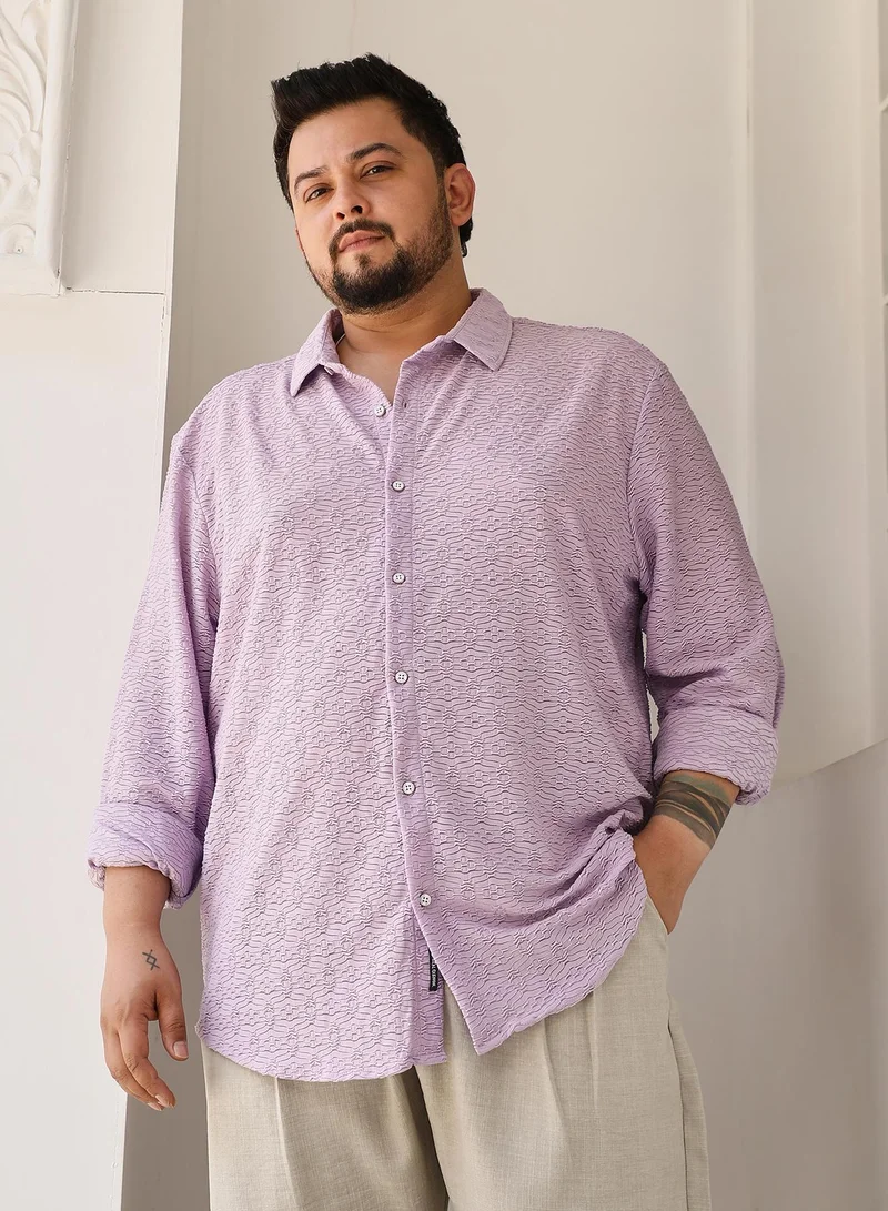 انستافاب بلس Instafab Plus Men's Lavender Dunes-Tactile Shirt For Casual Wear | Spread Collar | Long Cuffed Sleeves | Button Closure | Plus Size Shirt Crafted With Comfort Fit For Everyday Wear