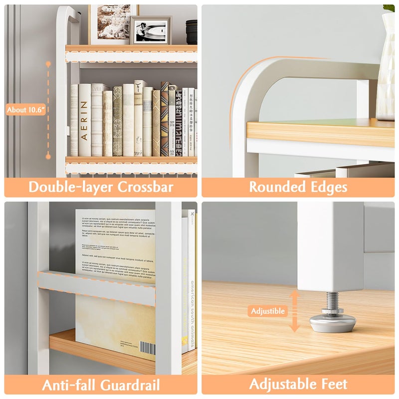 IOTXY 2-Tier Desktop Hutch Bookshelf - Metal Desk Shelf Bookcase with Grid Panel, Countertop Storage Organizer Rack for Dorm or Office, White, 37.4" W - Image 2