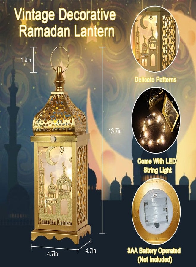 DECORKEY Ramadan Decorations for Home, 12'' Decorative Ramadan Lantern for Tabletop Mantel Decor, Vintage Metal Lantern Candle Holders for Indoor Outdoor Decor, EID Mubarak Gift - Image 2