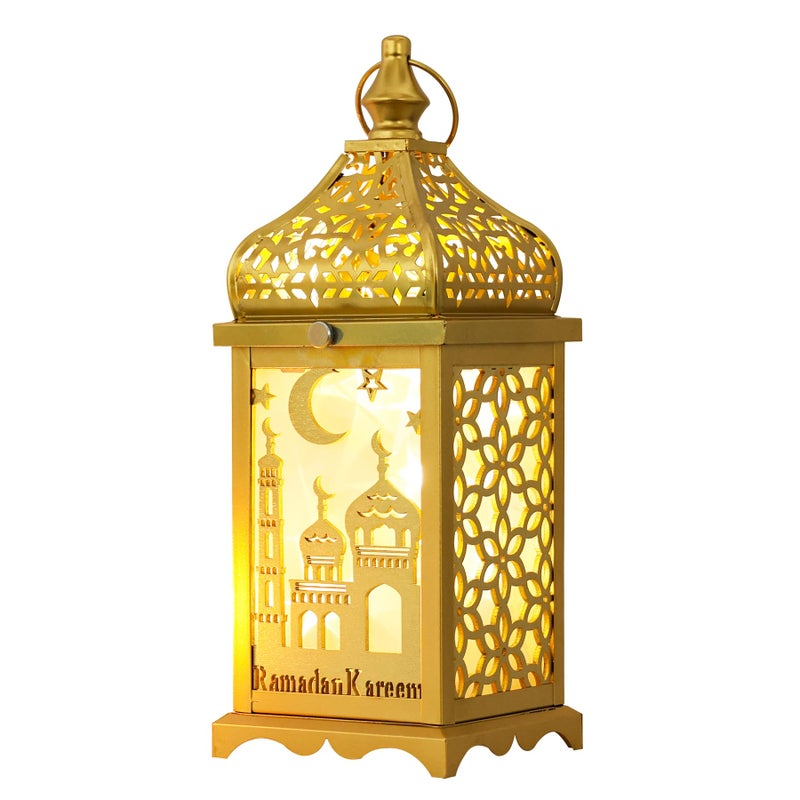 DECORKEY Ramadan Decorations for Home, 12'' Decorative Ramadan Lantern for Tabletop Mantel Decor, Vintage Metal Lantern Candle Holders for Indoor Outdoor Decor, EID Mubarak Gift - Image 1