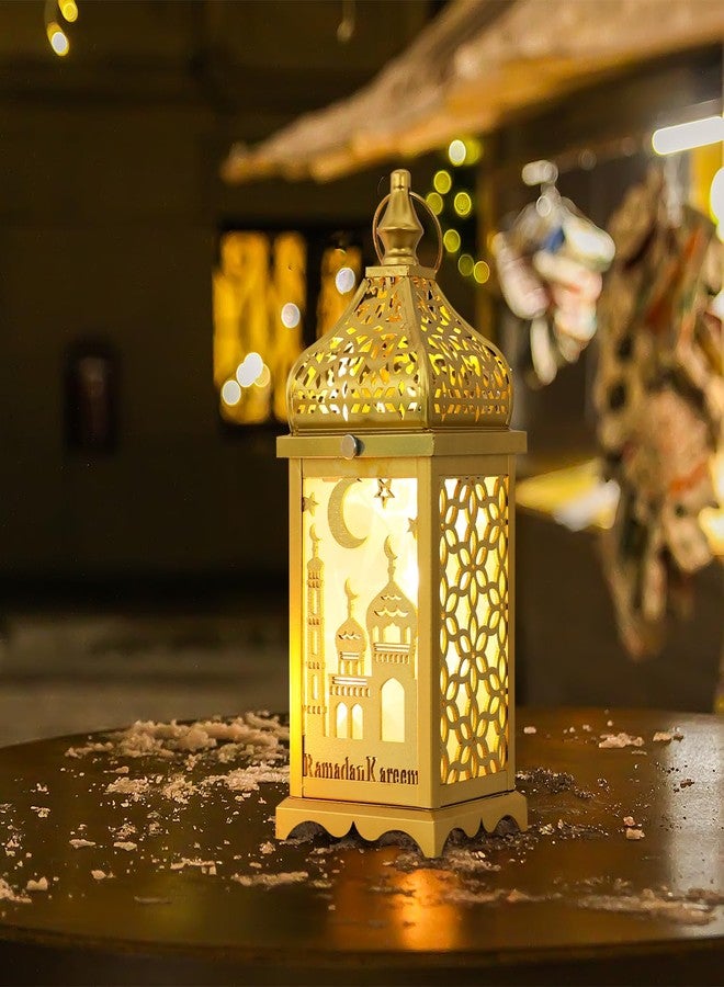 DECORKEY Ramadan Decorations for Home, 12'' Decorative Ramadan Lantern for Tabletop Mantel Decor, Vintage Metal Lantern Candle Holders for Indoor Outdoor Decor, EID Mubarak Gift - Image 3