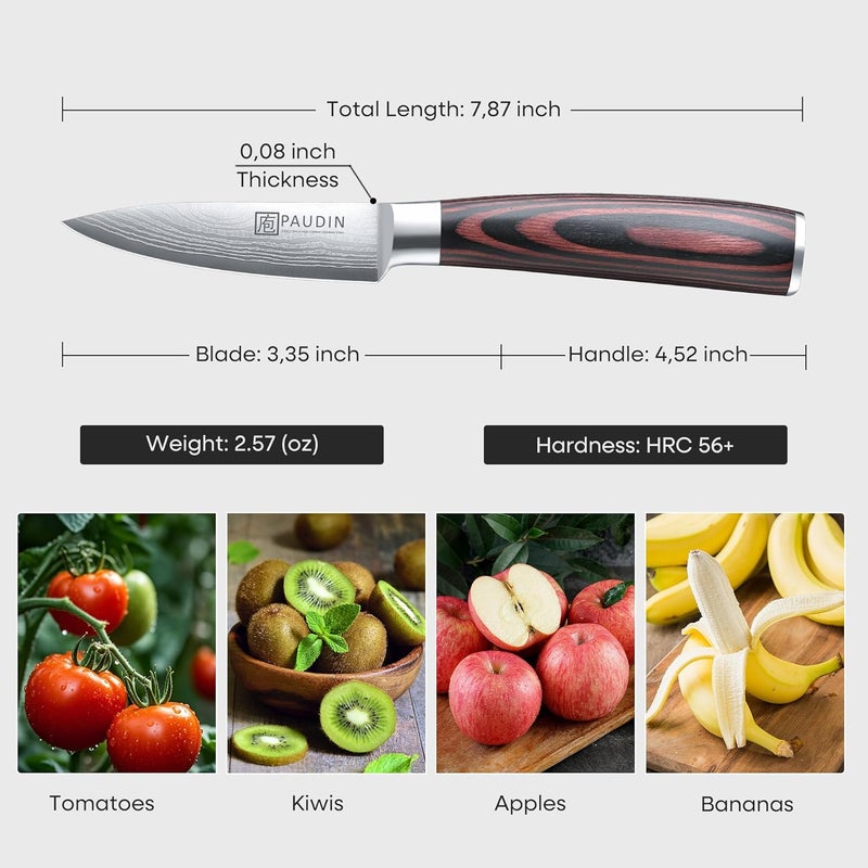 PAUDIN Paring Knife, 3.5 Inch Fruit Knife, High Carbon 5Cr15Mov Stainless Steel Forged Paring Knife, Ultra Sharp Small Kitchen Knife, Ergonomic Wooden Handle with Elegant Gift Box - Image 2
