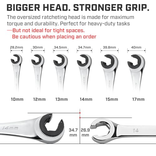 ironcube Brake Line Wrench Set: Metric 10-17mm - Ratcheting Open-end for Nuts on Fuel, Brake or Air Conditioning Lines - Image 3