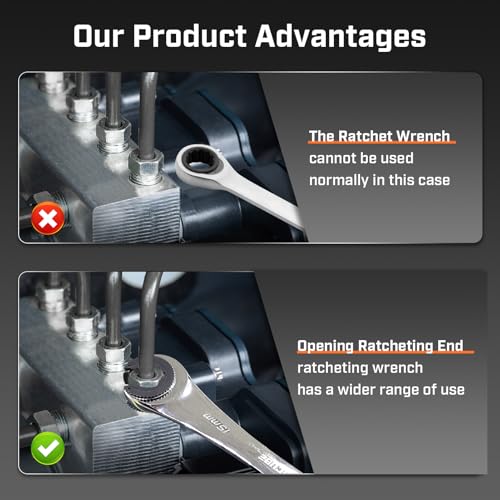 ironcube Brake Line Wrench Set: Metric 10-17mm - Ratcheting Open-end for Nuts on Fuel, Brake or Air Conditioning Lines - Image 4