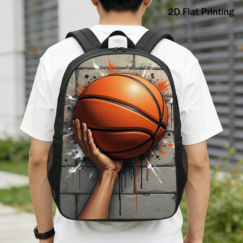 Sports Basketball Graffiti Backpack Durable Large Capacity 2D Flat Print for gym outdoor weekend for Unisex - Image 1