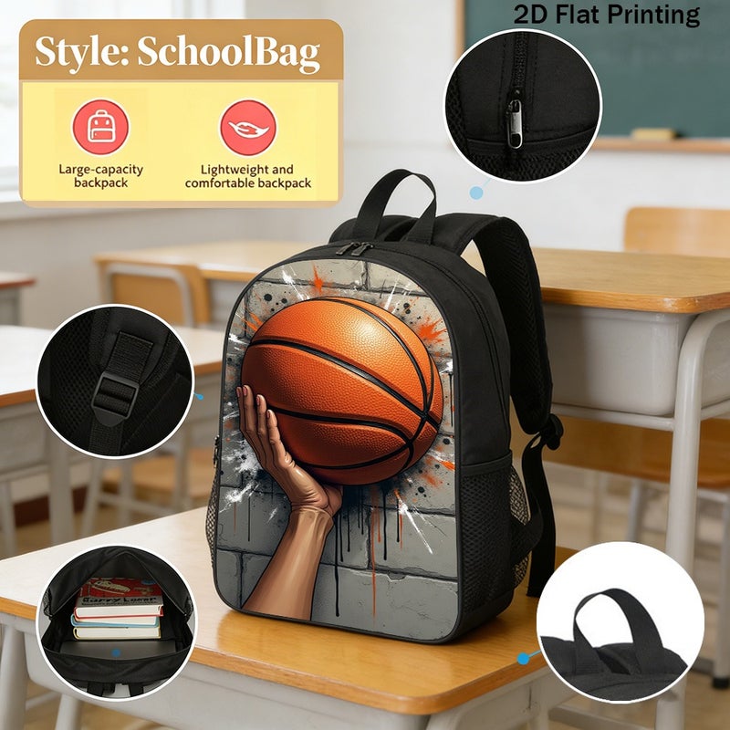 Sports Basketball Graffiti Backpack Durable Large Capacity 2D Flat Print for gym outdoor weekend for Unisex - Image 2