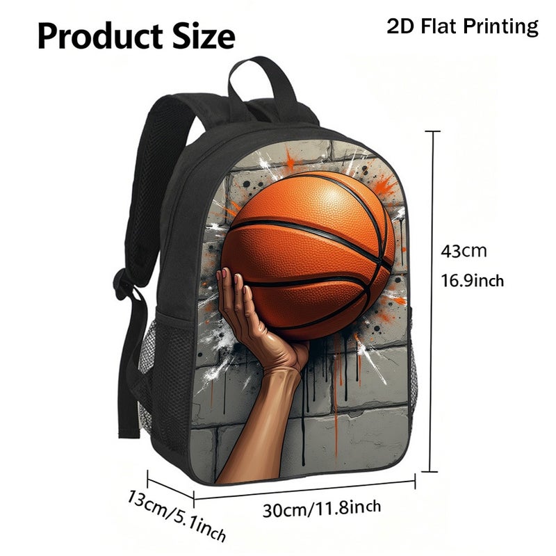 Sports Basketball Graffiti Backpack Durable Large Capacity 2D Flat Print for gym outdoor weekend for Unisex - Image 3