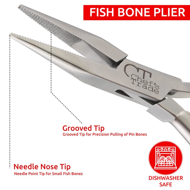CHEF'S TRADE Fish Bone Pliers/Tweezers Stainless Steel Washable (Silver) - Image 2