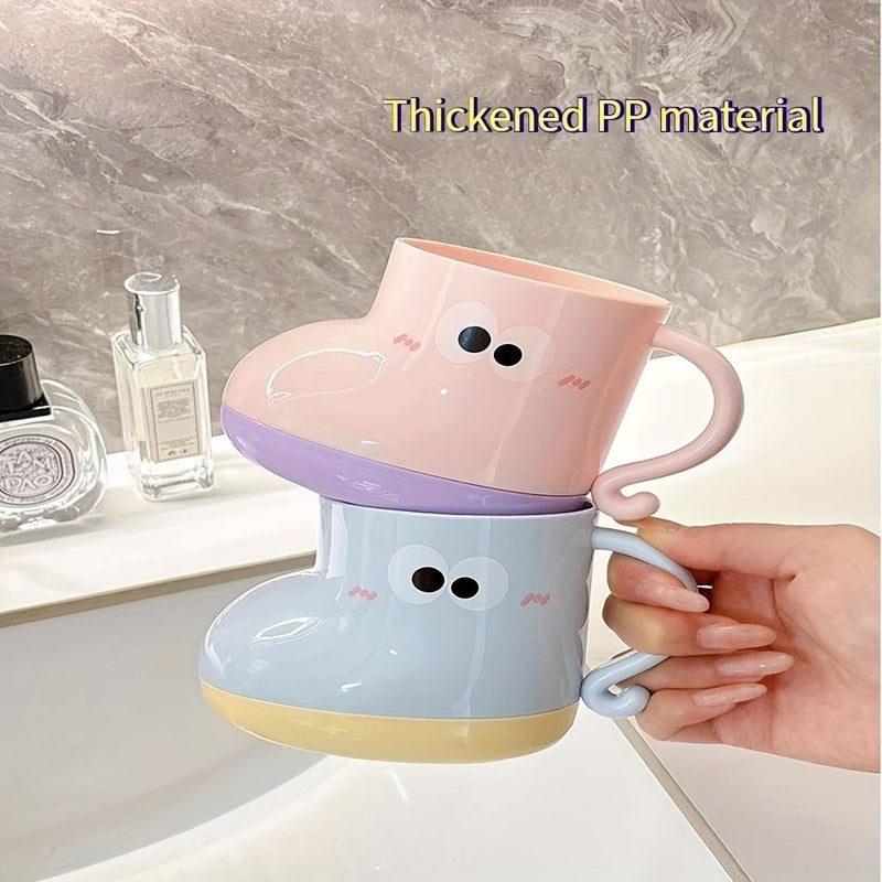 كوب غسول الفم بتصميم على شكل حذاء لطيف بعيون زرقاء كبيرة، كوب مرح بلاستيكي كرتوني للاستخدام المنزلي للأزواج والطلاب - Image 4