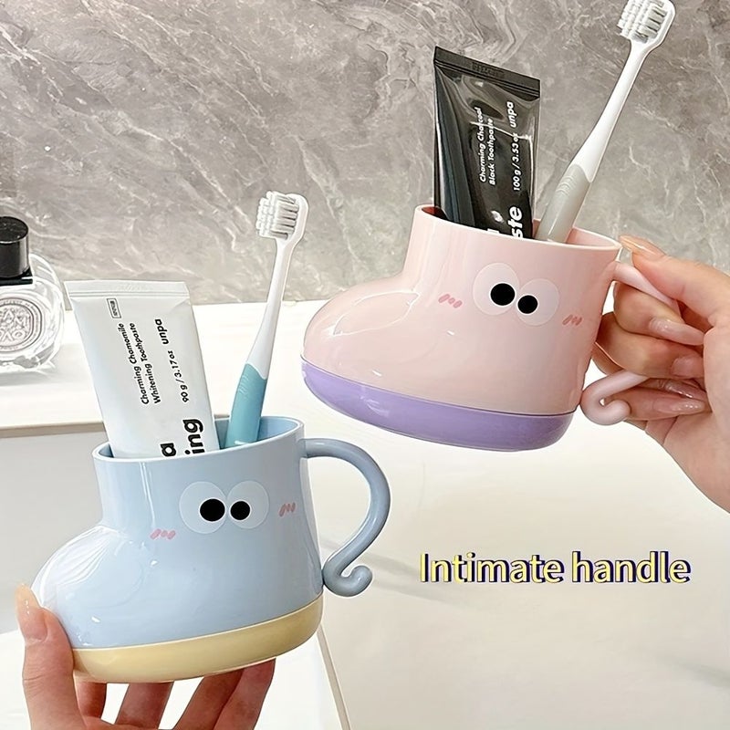كوب غسول الفم بتصميم على شكل حذاء لطيف بعيون زرقاء كبيرة، كوب مرح بلاستيكي كرتوني للاستخدام المنزلي للأزواج والطلاب - Image 5