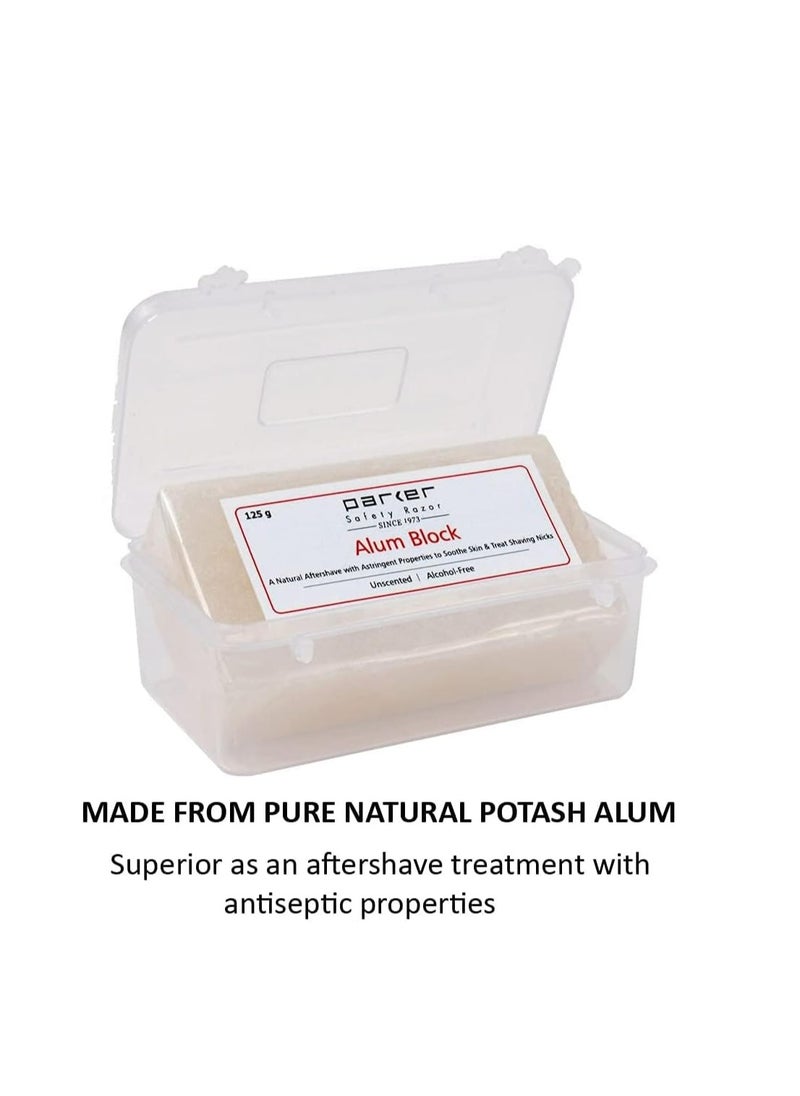Parker Safety Razor - Parker Safety Razor Large Alum Block with Travel Case (125 g./4.4 oz.) - A Natural Aftershave with Antiseptic Properties - an Essential Item for Every Wet Shaver - Image 1