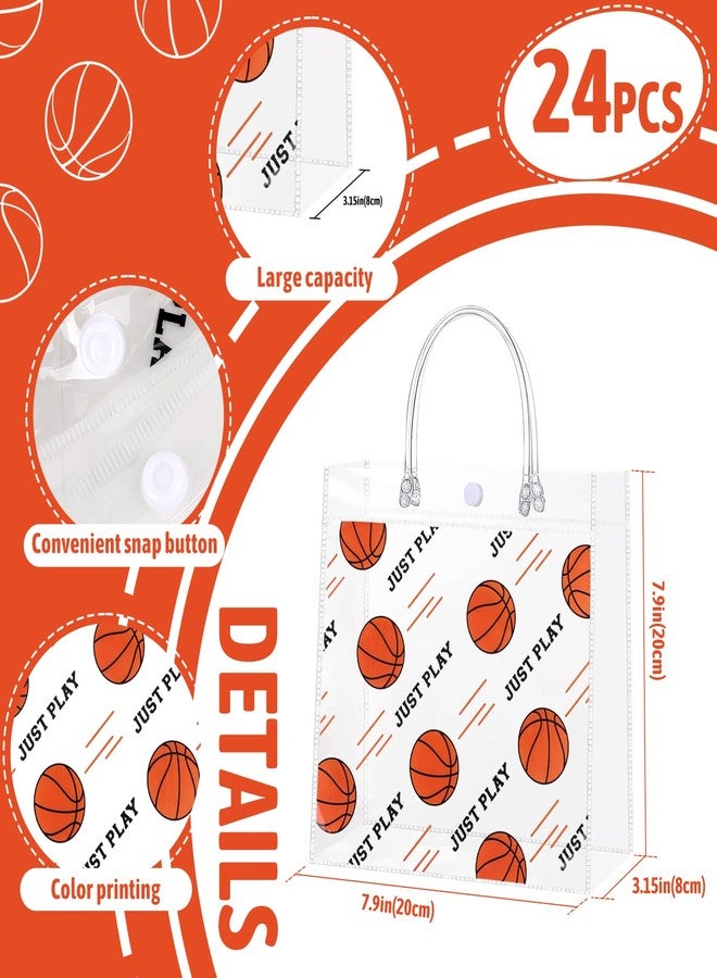 YOPCDJ 24Pcs Basketball Clear Goodie Bags -7.9 x 7.9x 3.15 Inch Plastic Favor Bags with Handles for Basketball Sport Theme Birthday Party, Team Treat Snack Bag, Gift Bags for Team Celebration, Sports Party Supplies - Image 2