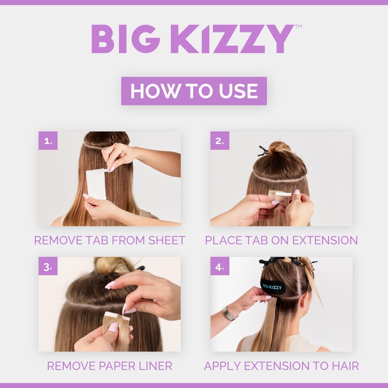 Big Kizzy Pro Hold Double Sided Replacement Tape Tabs for Hair Extensions - Strong Flexible Hold and Damage Free Tape in Hair Extension Tape- 5-7+ weeks of wear - 120 Tabs - Image 4