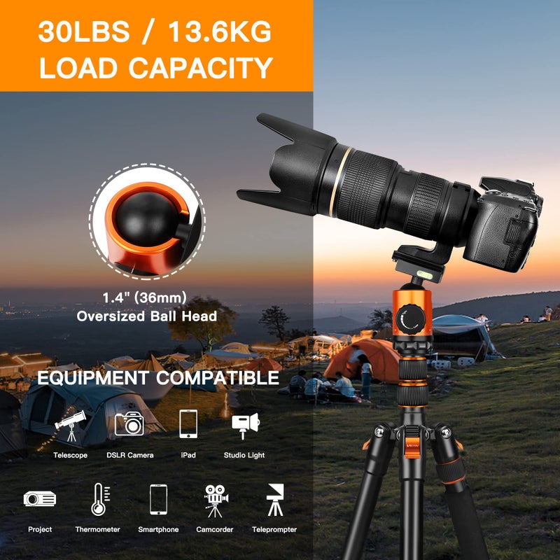 Victiv 82" Tall Camera Tripod Heavy Duty, Victiv Aluminum DSLR Tripod Monopod for Photography Travel, Professional Camera Stand for Spotting Scope Telescope Binocular - Image 5