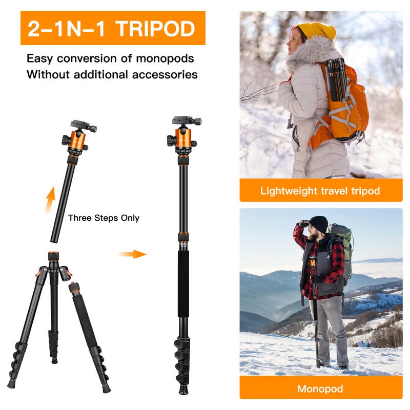 Victiv 82" Tall Camera Tripod Heavy Duty, Victiv Aluminum DSLR Tripod Monopod for Photography Travel, Professional Camera Stand for Spotting Scope Telescope Binocular - Image 4
