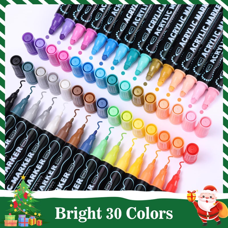 nauets 30 Colors Dual Tip Acrylic Paint Markers, Premium Dot&Fine Tip Coloring Paint Pens for Rock, Wood, Fabric, Canvas, Glass, Paper, Ceramic, Scrapbook, Easter Basket Stuffers Gifts DIY Crafts Supplies - Image 4