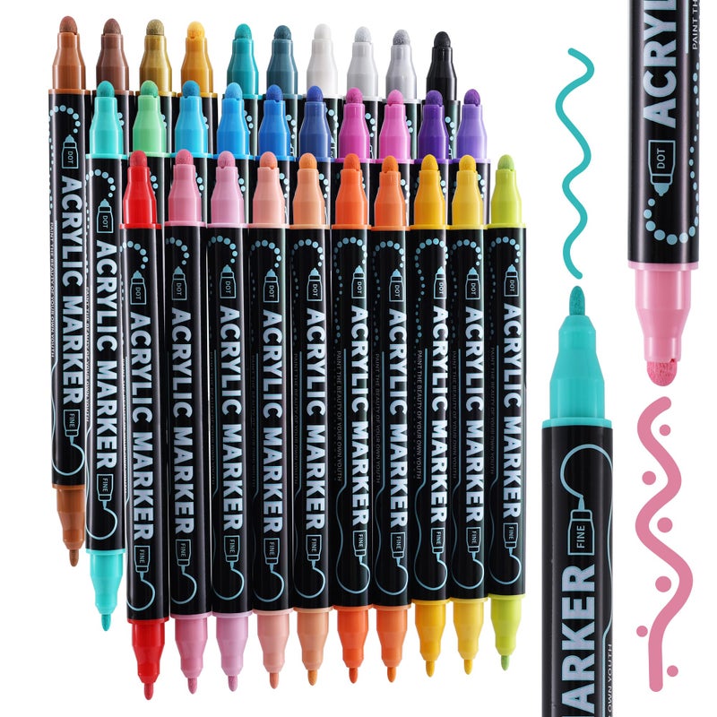 nauets 30 Colors Dual Tip Acrylic Paint Markers, Premium Dot&Fine Tip Coloring Paint Pens for Rock, Wood, Fabric, Canvas, Glass, Paper, Ceramic, Scrapbook, Easter Basket Stuffers Gifts DIY Crafts Supplies - Image 1