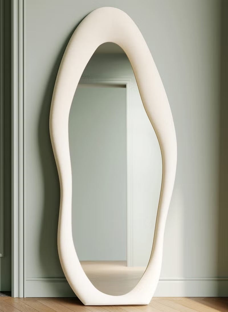 Vphom Full Length Wavy Mirror, 63" x 24" Irregular Floor Mirror with Flannel-Wrapped Wooden Frame, Wall-Mounted or Leaning Body Mirror for Bedroom, Living Room, Cloakroom & Hallway (White, 160 x 60 cm) - Image 1