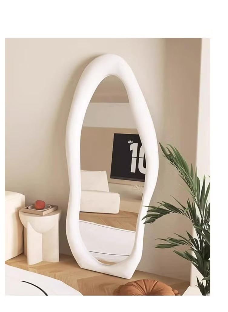Vphom Full Length Wavy Mirror, 63" x 24" Irregular Floor Mirror with Flannel-Wrapped Wooden Frame, Wall-Mounted or Leaning Body Mirror for Bedroom, Living Room, Cloakroom & Hallway (White, 160 x 60 cm) - Image 2