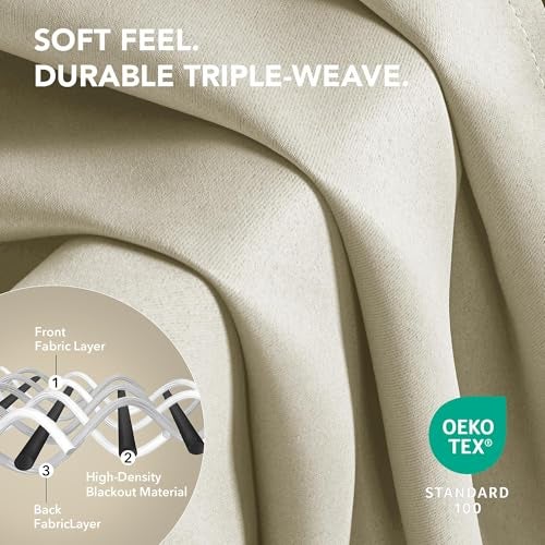Deconovo Blackout Curtains for Bedroom – Set of 2 42W x 45L Inch Thermal Insulated & Noise Reducing Panels–Home Window Room Darkening Sustainable Grommet Drapes for Living Room and Nursery, Beige - Image 2