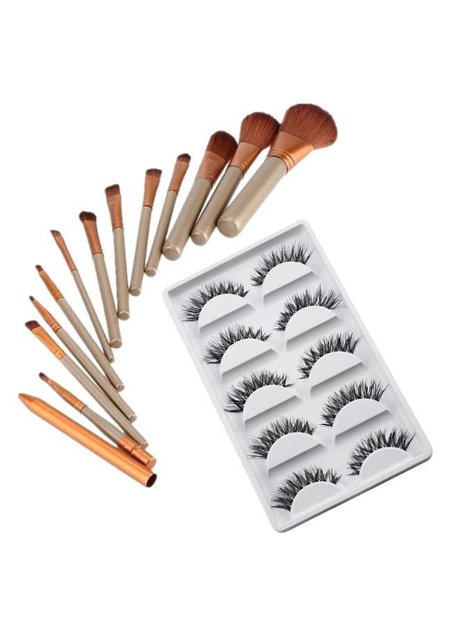 طقم فرش مكياج محمولة من 12 قطعة مع 5 أزواج من الرموش الصناعية متعدد الألوان - Image 1