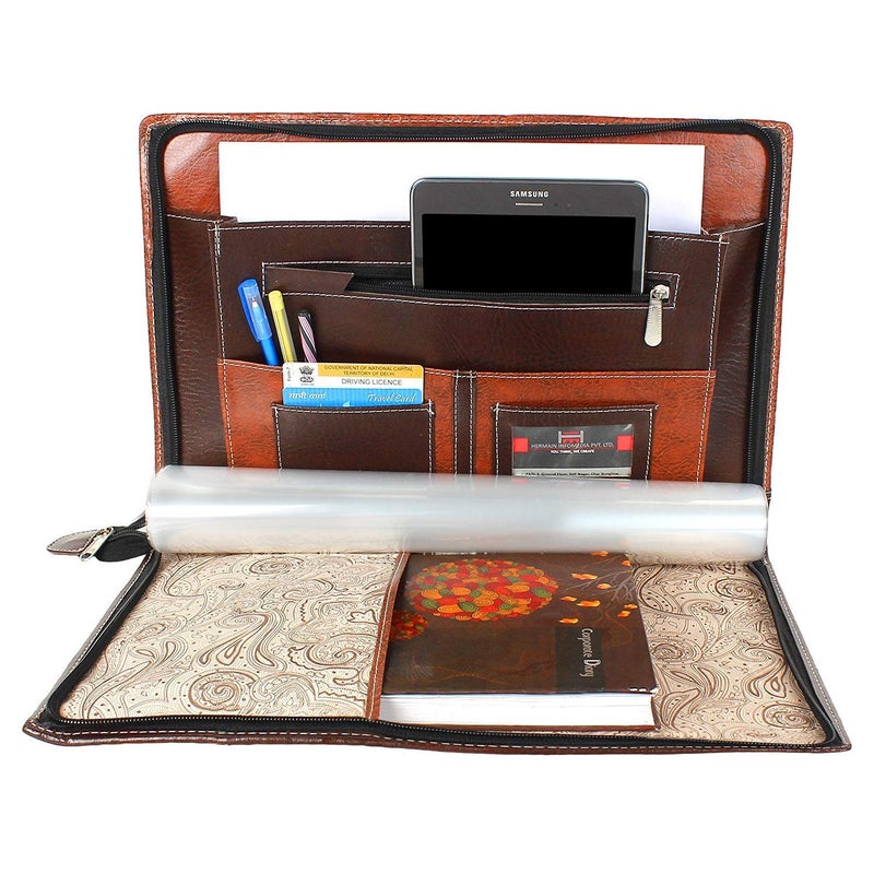 ECLET حافظة مستندات بحجم B4 للشهادات، حامل أوراق قانونية من مادة جلدية صناعية مقاومة للماء، حافظة مكتبية بسلسلة مع 20 ورقة، بني - Image 4