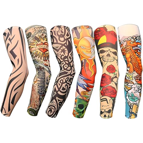 YARIEW 6Pcs Arm Sleeves Fake Tattoos Sleeves to Cover Arms Sun Protection Sleeve Covers for Men and Women (Set 6) - Image 1