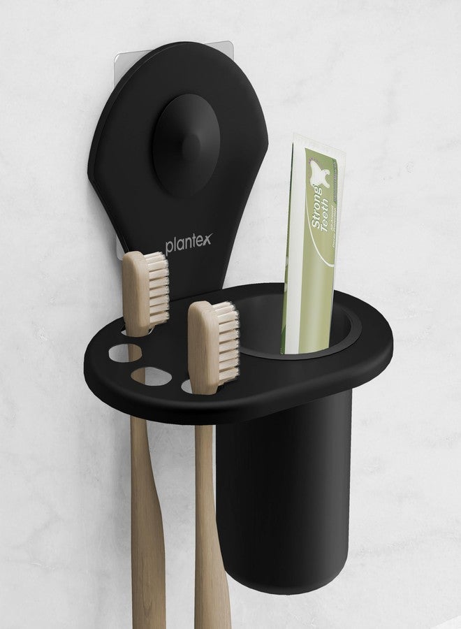 Plantex Royal Self Adhesive Stainless Steel Tooth Brush Holder/Tumbler Holder/Bathroom Accessories (Black, Powder Coated) - Image 1
