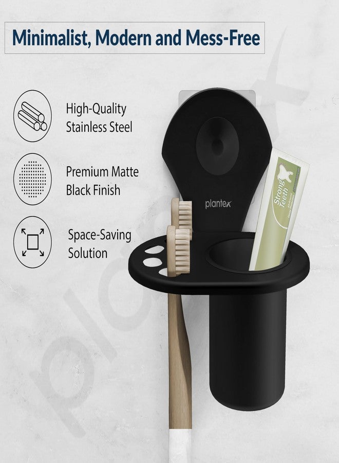 Plantex Royal Self Adhesive Stainless Steel Tooth Brush Holder/Tumbler Holder/Bathroom Accessories (Black, Powder Coated) - Image 2